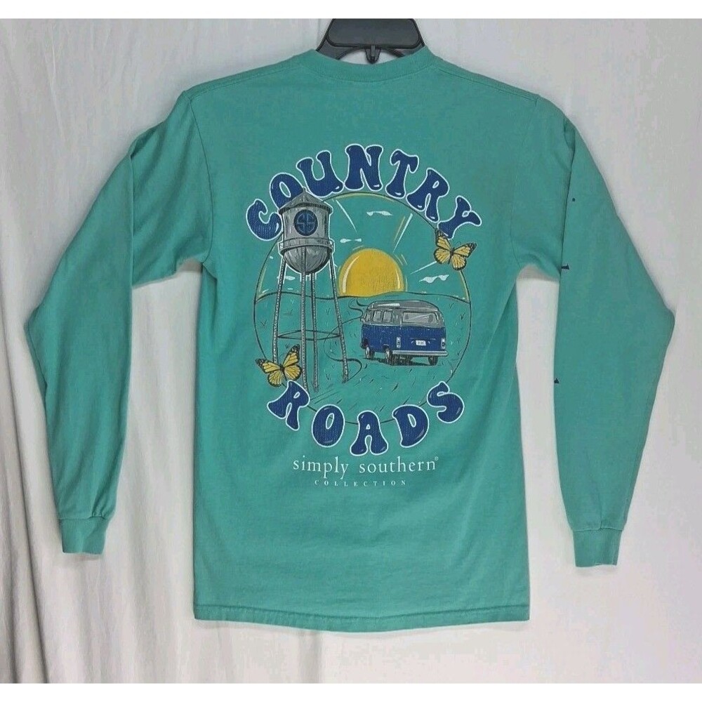 Simply Southern Shirt Womens S Green Cotton Country Roads Casual Work Beach